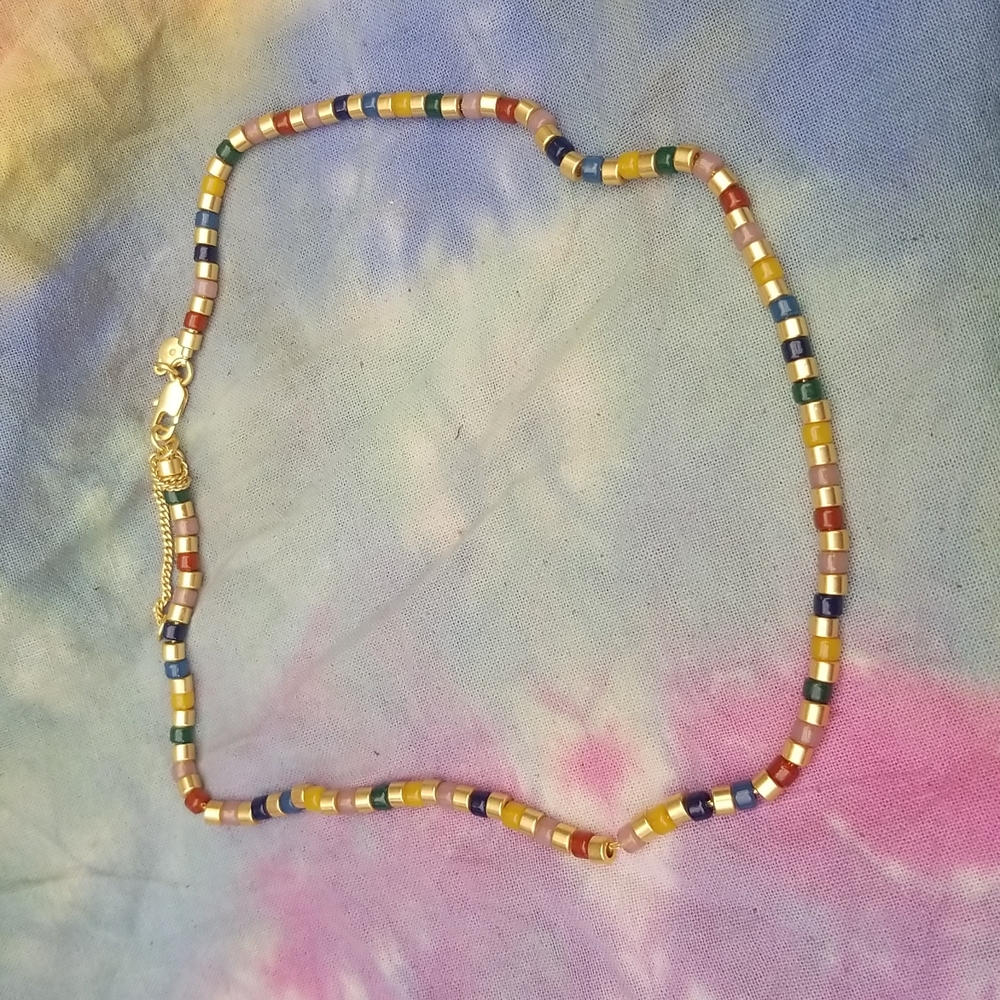 Madewell gold and glass disc beaded necklace. New